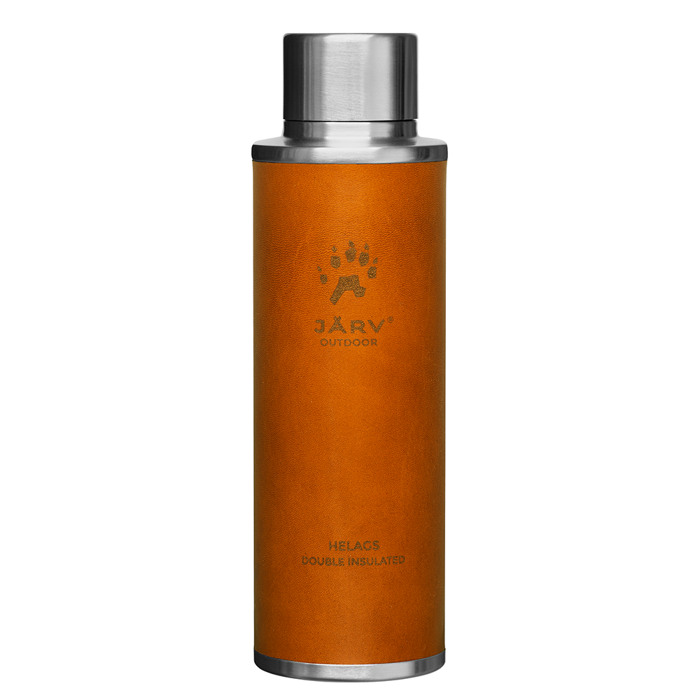 Isolerad vattenflaska / termos i rostfritt stål med läder grepp